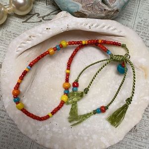 NWOT Green silk bracelet red yellow dainty tiny